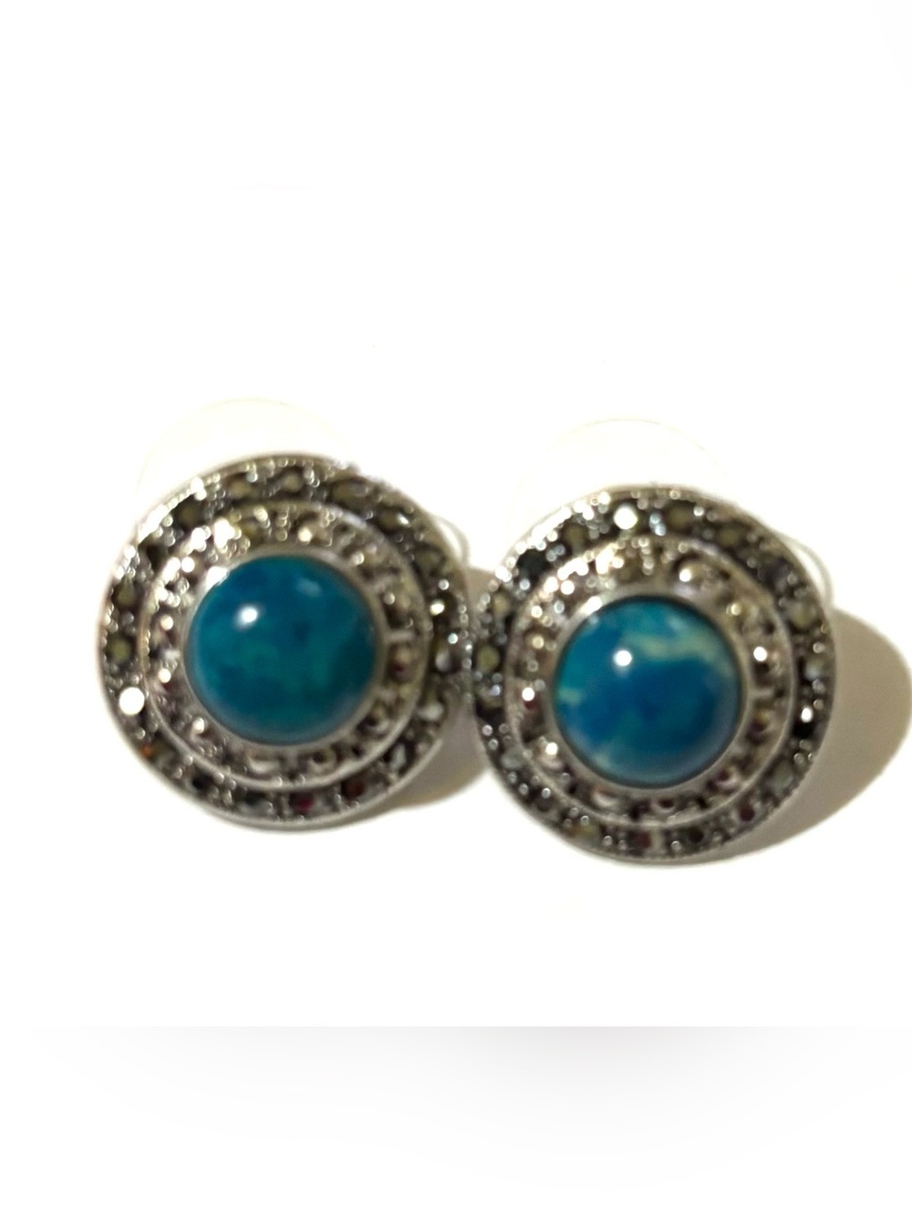 Vintage Turquoise Blue and Silver Filigree Stud Earrings